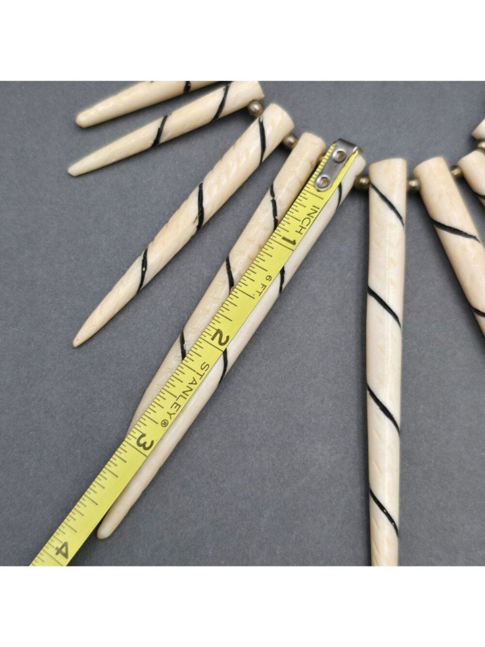 Vintage Batik Style Carved Bone Spike Necklace 16" Ethnic Tribal Horn Bib - Picture 10 of 16